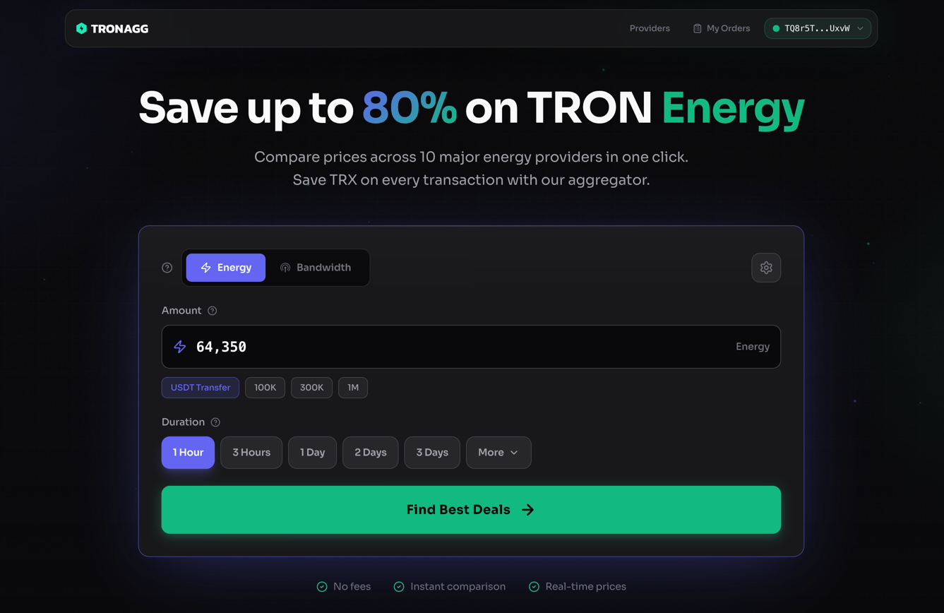 TronAgg — 在同一个地方比较 TRON 能量价格